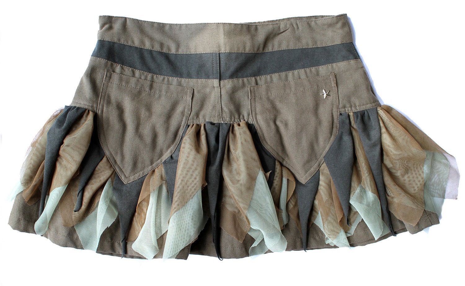 Short pixie skirt - natural greens and brown - size L