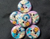 Buttons, Handcrafted Lavender Ladybug Buttons Blue Flowers Polymer Clay No.93