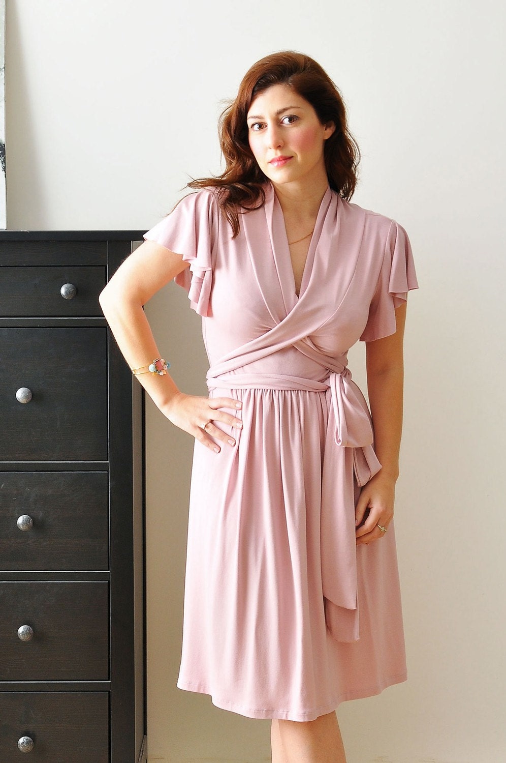Jersey Wrap Dress, Casual Day Dress, Dark Pink , Bridesmaid Dress , Summer Dress 110b