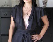 Romantic Wrap Top, Black Open Blouse / Cardigan, Womens Sweater