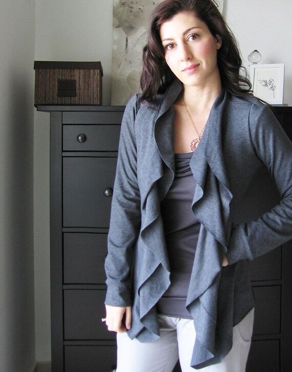 Wrap Sweatshirt, Open Cardigan, Womens Blouse ,Outerwear