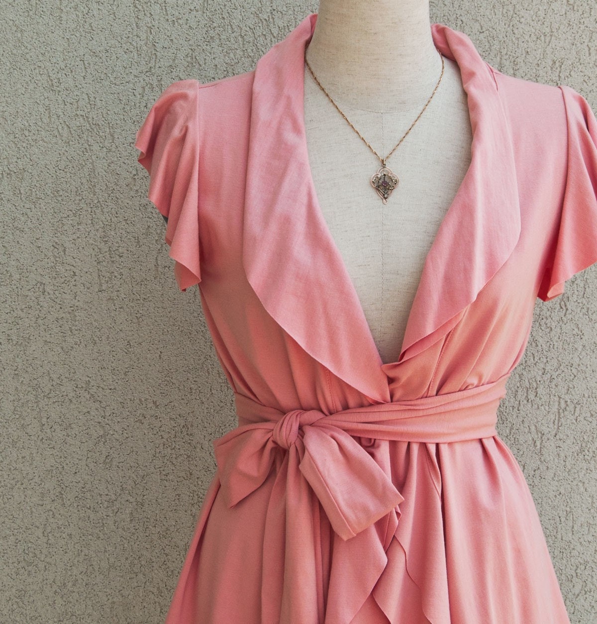 Romantic Wrap Top With Short Ruffled Sleeve, Thai Pink