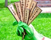 VEGETABLE and HERB plant markers ceramic veggie garden stakes  (Set of 4)