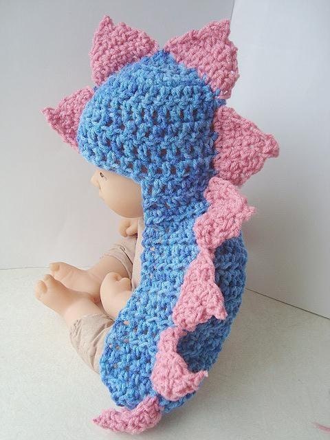 Hat Pattern, Crochet,  baby  num 379  Monster (Or dinosaur) Tail Hat   newborn to age 5  permission to sell your finished hats