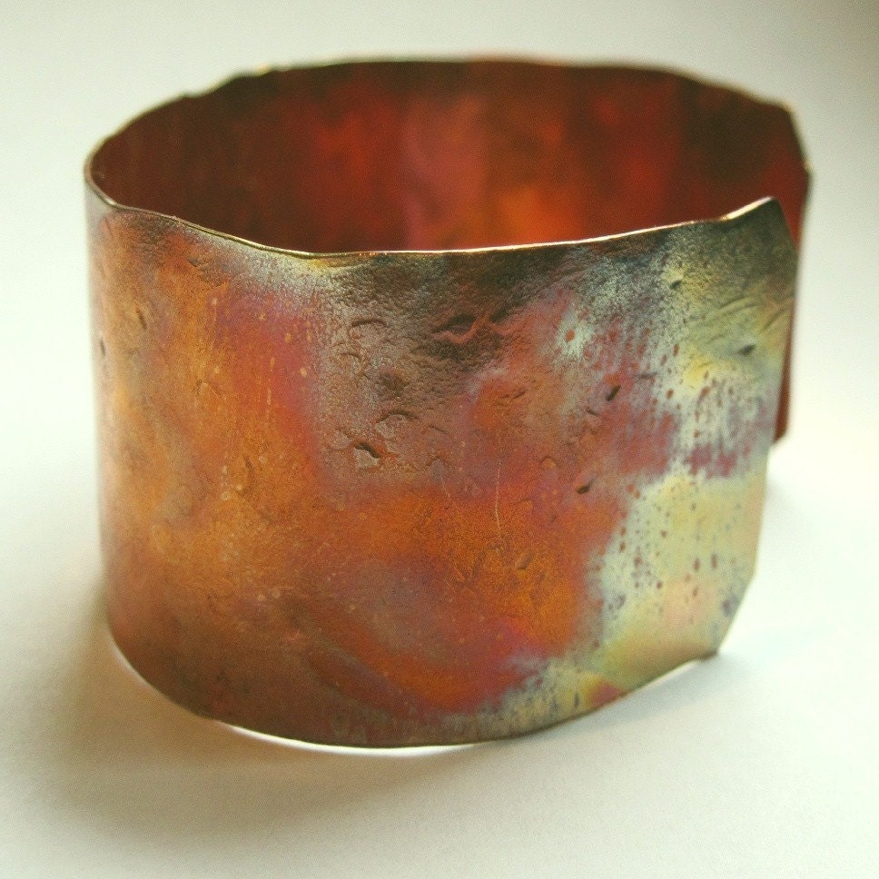 Copper Cuff Rustic Bracelet Oxidized Hammered Metalwork Unisex Jewelry