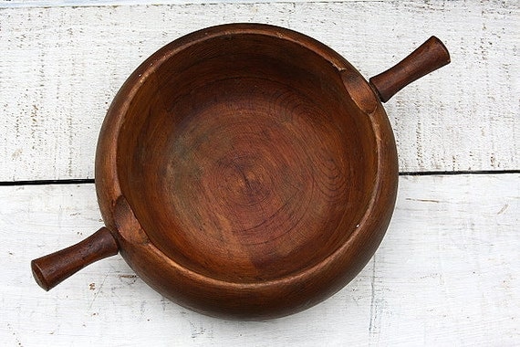 Wood Bowl With Handles Vintage Primitive