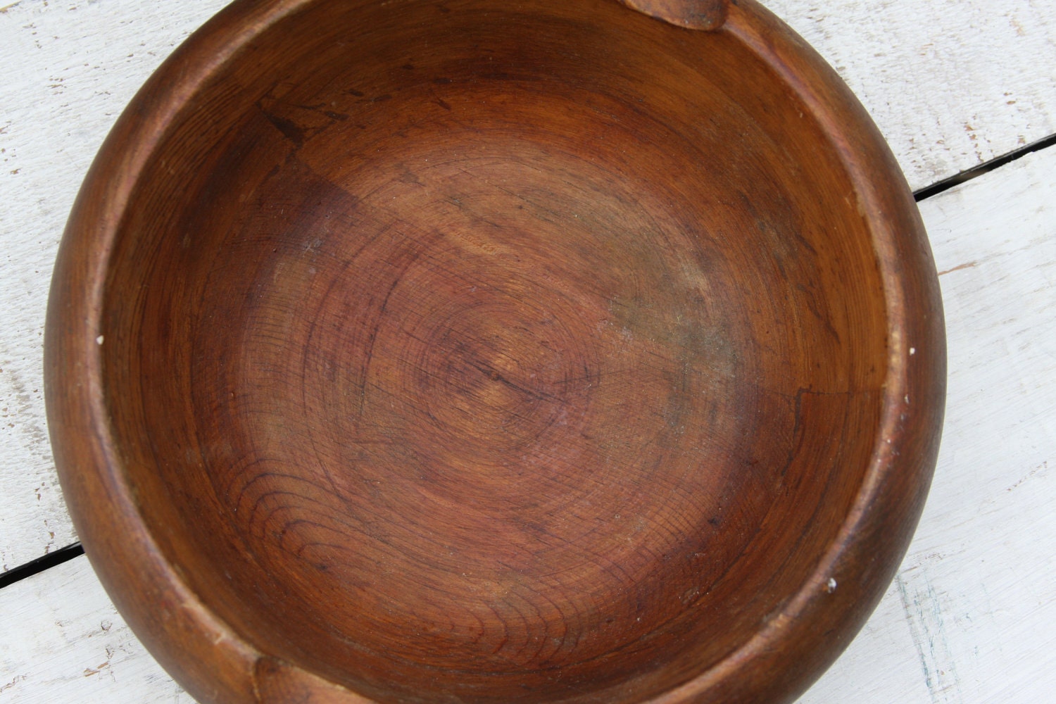 Wood Bowl With Handles Vintage Primitive