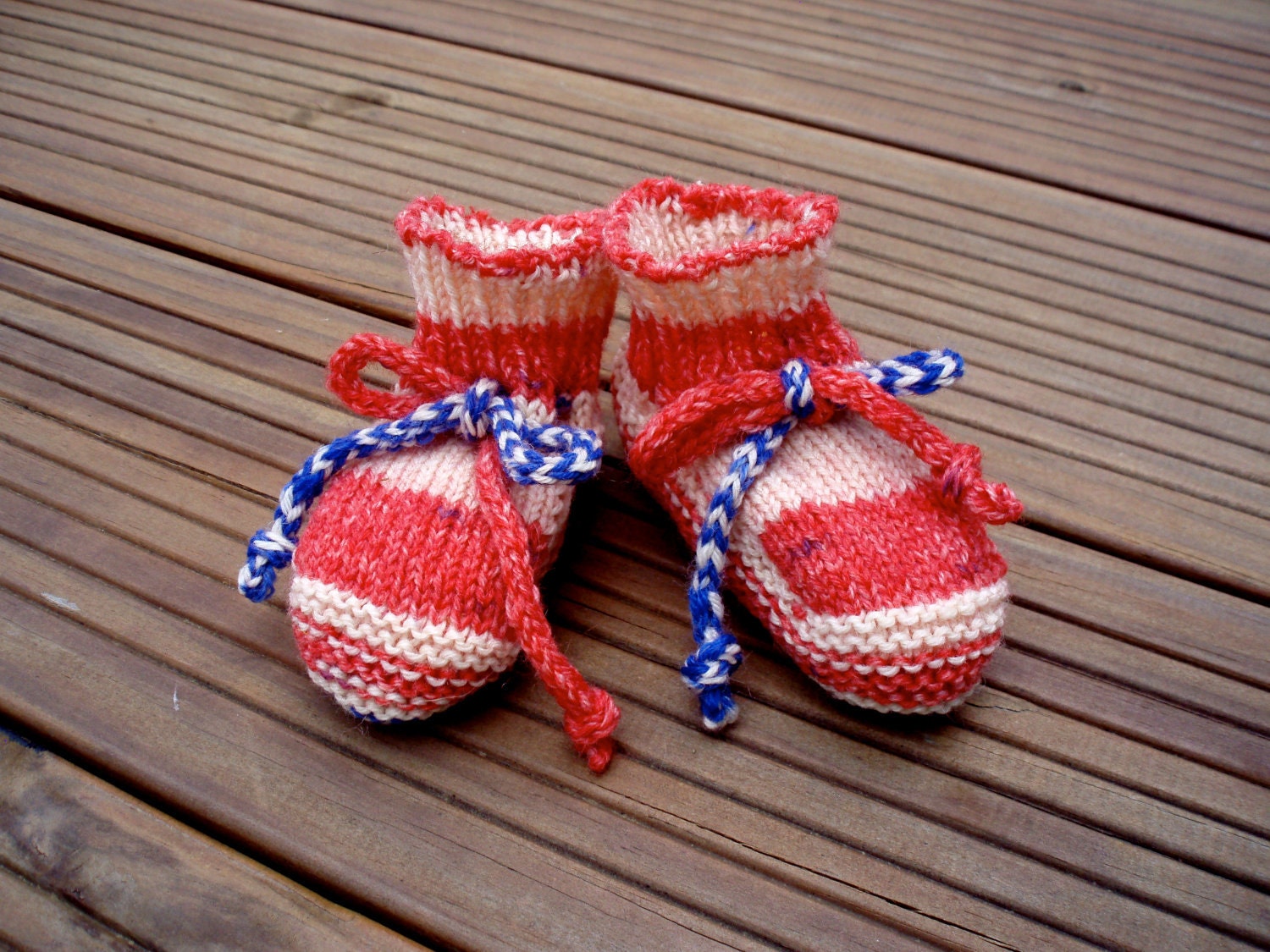 Knit Baby Booties Red White and Blue