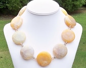Sabrina Yellow - GORGEOUS Super Chunky Yellow Orange Fire Agate 38mm Round Coin Gemstone Beaded Necklace