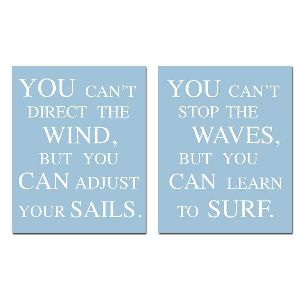 Nautical Inspirational Quote Duo - Set of Two 8x10 Coordinating Typography Prints - Choose Your Colors - Shown in Sea Blue - Beach House
