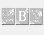 All You Need Is Love - Set of Three Modern Floral Monogram 8x10 Quote Prints - Wall Art for Nursery or Home - Choose Your Colors