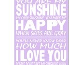 You Are My Sunshine, My Only Sunshine - 11x17 Print - Modern Nursery Decor - Choose Your Colors - Shown in Purple Violet Lilac Variety