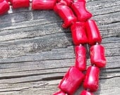 Catey - Long Chunky Red Bamboo Coral Gemstone Beaded Necklace - Nautical, Beach, Resort