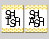 Kids Bathroom Wall Art Print Set - Pick TWO 8x10 Polka Dot Prints - Wash, Brush, Soak, Splish, Splash, Flush - Choose Your Colors