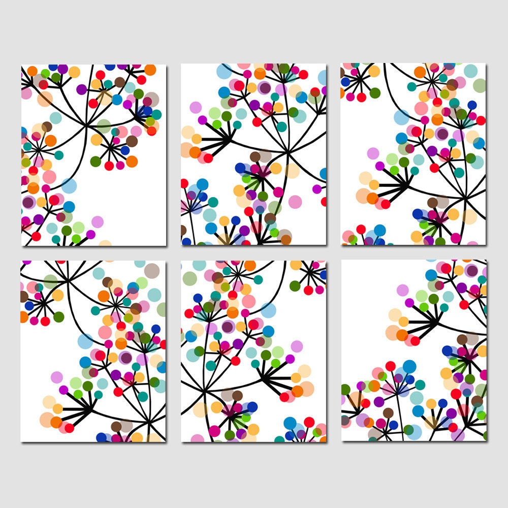 Modern Abstract Colorful Dots Collection - Set of Six 8x10 Prints - Rainbow Colorful Wall Art