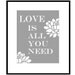 Love Is All You Need - 8x10 Floral Print with Inspirational Quote - Choose Your Colors - Shown in Yellow Orange, Gray, Sky Blue, Pea Green