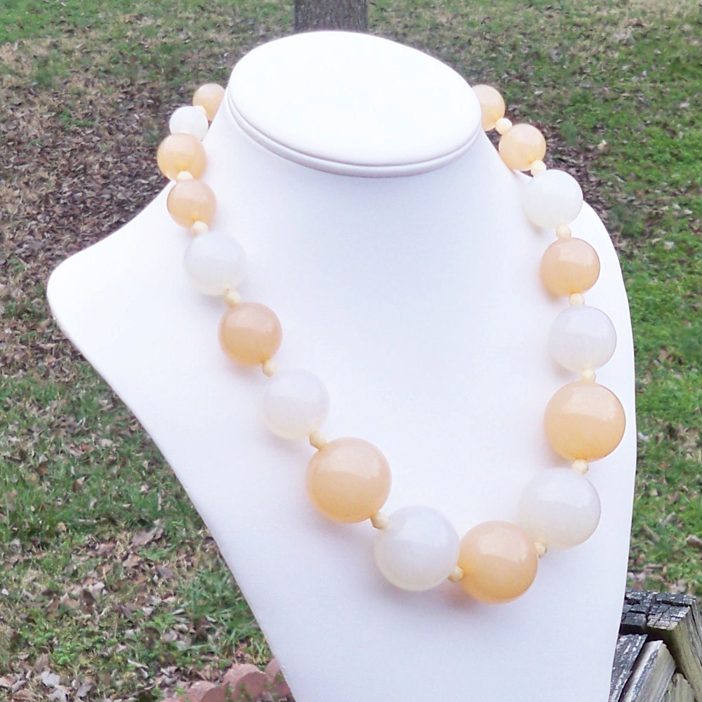 Kelle - Chunky Graduated 30mm Round Cream and Pale Yellow Orange Glass Beaded Necklace