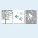 Modern Bird Trio - Set of Three 8x10 Prints - Nursery Decor - Choose Your Colors - Shown in Teal Blue, Baby Blue, White, Gray