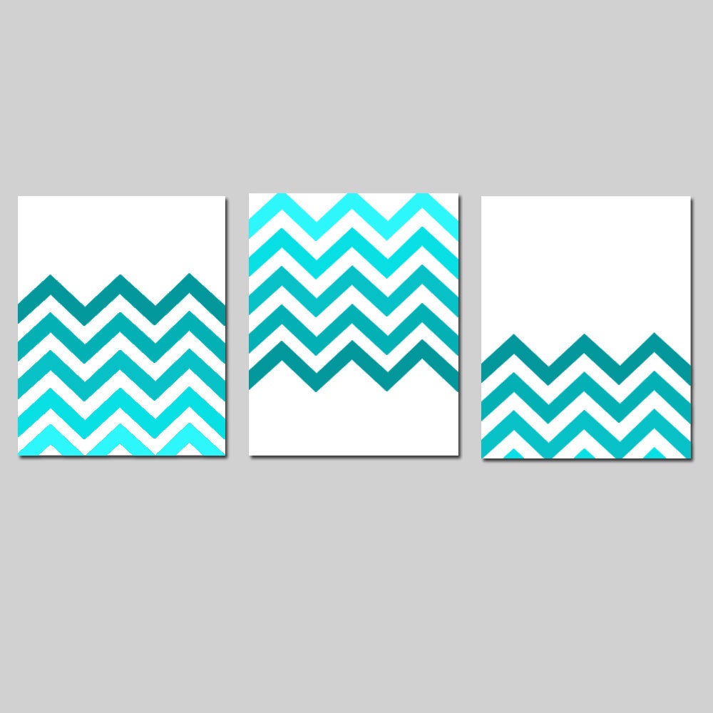 Modern Chevron Trio - Set of Three 8x10 Zig Zag Chevron Ombre Prints - Choose Your Colors - Shown in Aqua, Blue, Pink, Green, and More