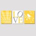 Modern Nursery Trio - Set of Three 8x10 Prints - You Are My Sunshine, LOVE Typography, Bird on a Branch - Yellow, Gray, White, and More