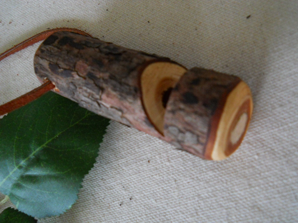 Wooden Whistle Necklace - English Yew Tree Branch Whistle with Leather Suede Cord - For Camping, Hiking, or Nature Lovers