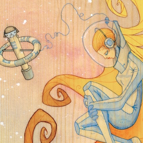 Space Station Blues - Astronaut Interstellar Fairytale Art Print 11X14