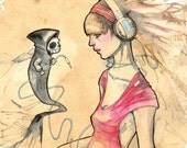 Music is My Lifeline - 11x14" Watercolor Print by Cody Vrosh - Watercolor on Espresso Tinted Paper