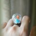 Enchanting Mermaid Ring. Handmade Miniature Polymer Clay Jewelry. Fantasy One of a Kind Snow Globe in a Pyrex Glass.