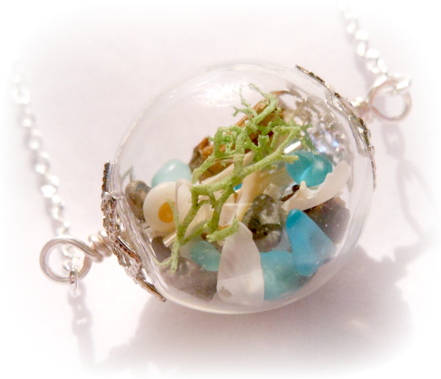 Silver Mermaid Lake Michigan Sea Glass Long Beach Boho Ocean Treasure Necklace - 24 inches