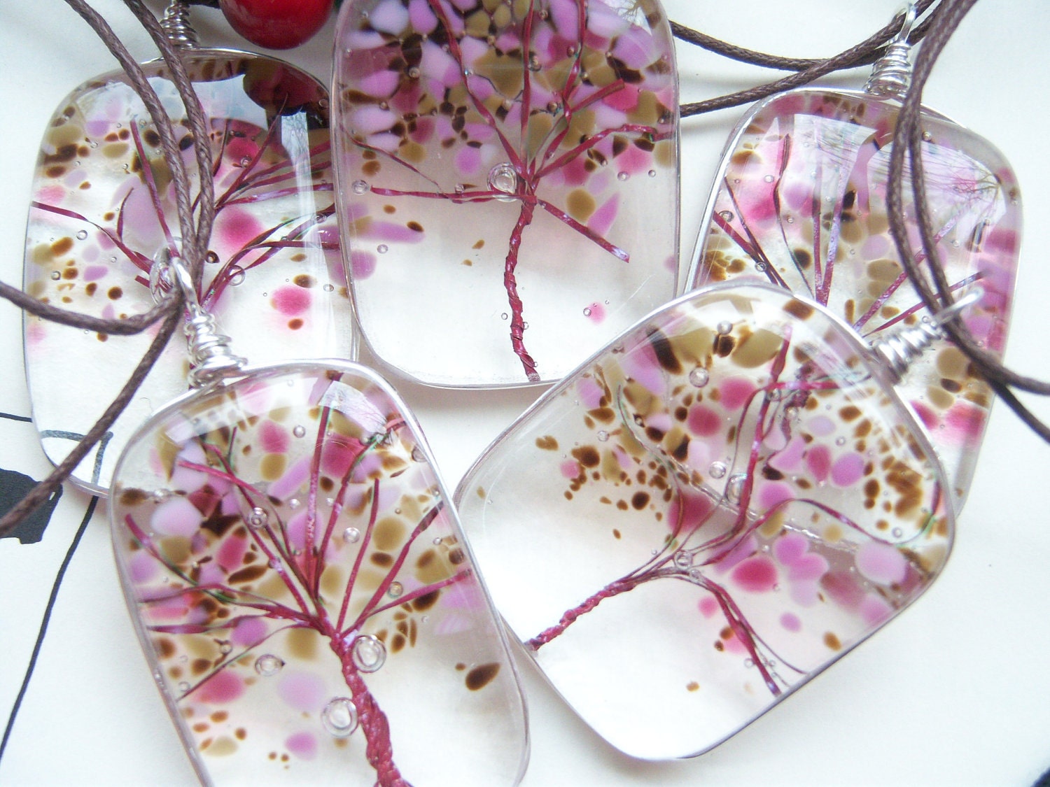 Tree of Life Fused Glass Pendant Cherry Blossoms A KarmaBeads Original