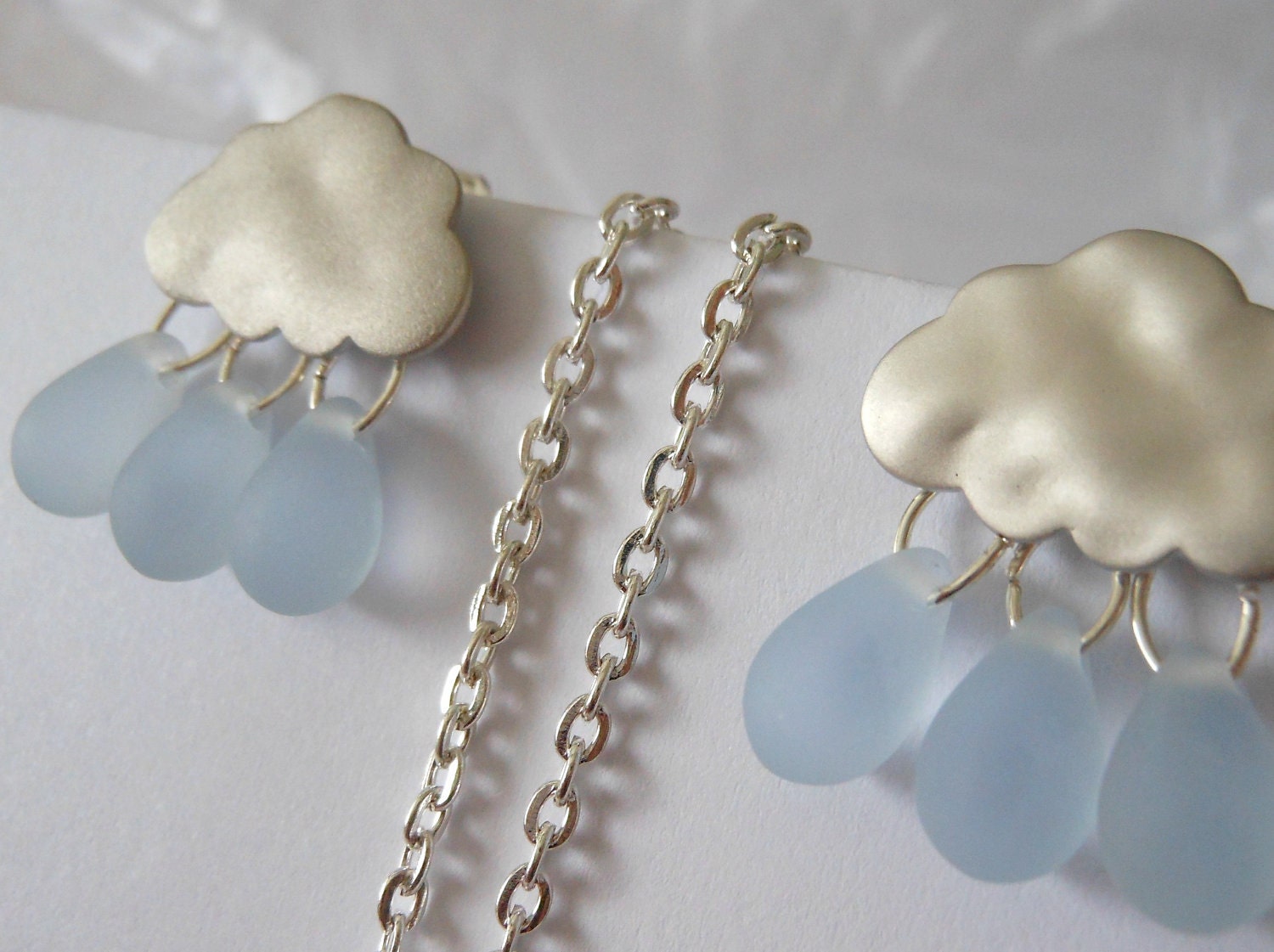 Raindrop Silver Rainy Day Silver Blue Cloud Earrings