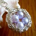 Birds Nest Necklace - Wire Wrapped - Sterling Silver - Purple Lavender Freshwater Pearl Eggs - Four Eggs