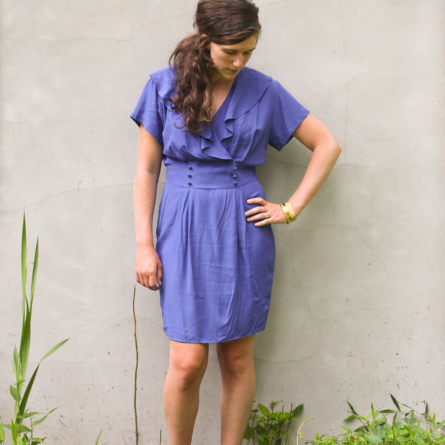 vintage MORNING GLORY blue dress. M/L