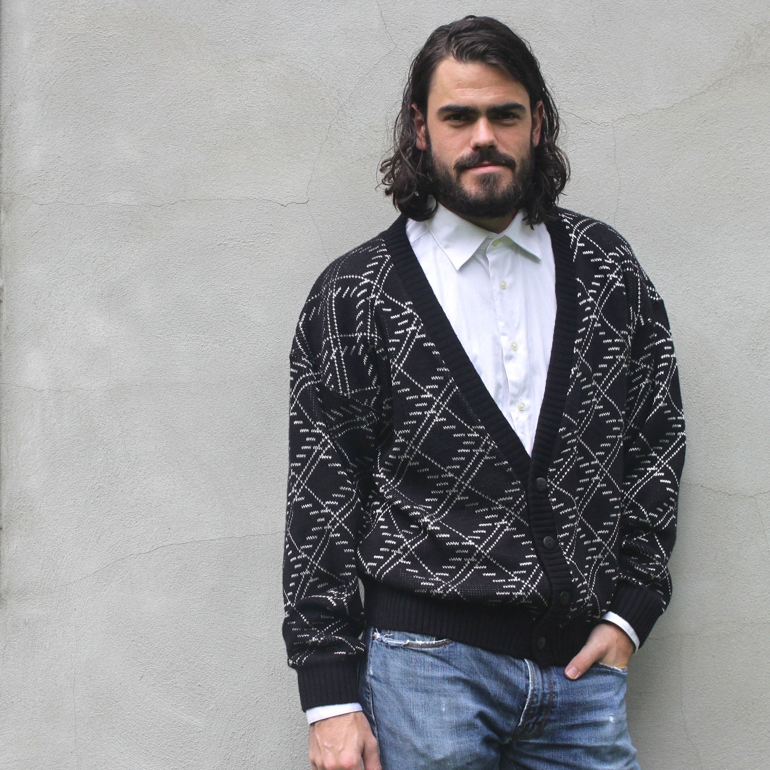 vintage ABSTRACT slouchy cardigan. L