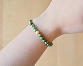 Green Pearl Bracelet - jewel tone pearls, stretchy