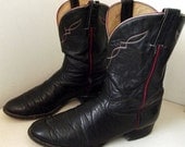 Vintage Tony Lama Black leather Cowboy Boots size 12 D with red accents