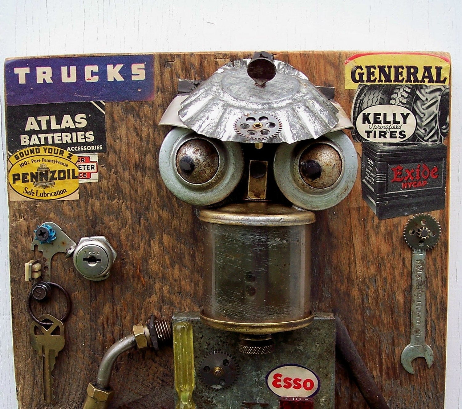 Robot art assemblage THE MECHANIC Workman series number three