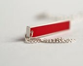 Barred Necklace red resin and sterling silver -- christmas holiday