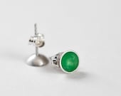 Another Day Post Earrings - sterling silver and green resin - Spring