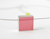Cube in pink resin and sterling silver