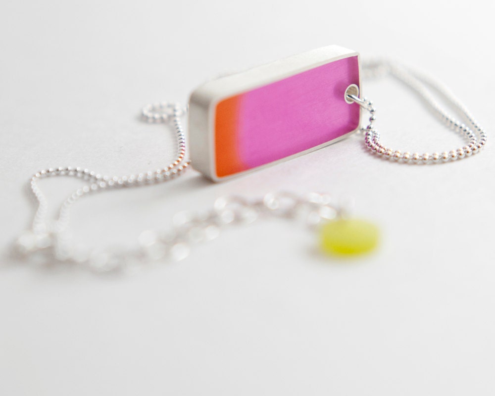Fix You necklace - sterling silver with fuchsia and orange resin spring Mother's Day Gift