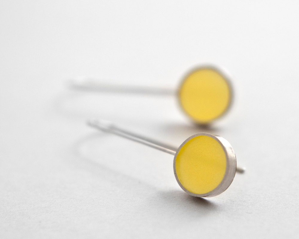 Don't Stop yellow resin and sterling silver earring- springtime summer