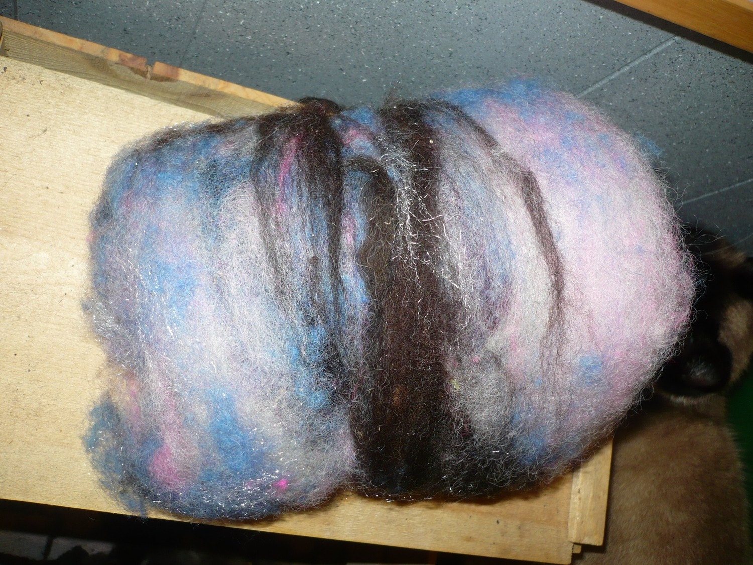 Irish Sunset over the Moors pink blue & brown 1.8 oz  Wool batt