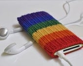 Hand Knit LGBT Rainbow Pride Flag iPod Nano Cozy Sock Case - Proud