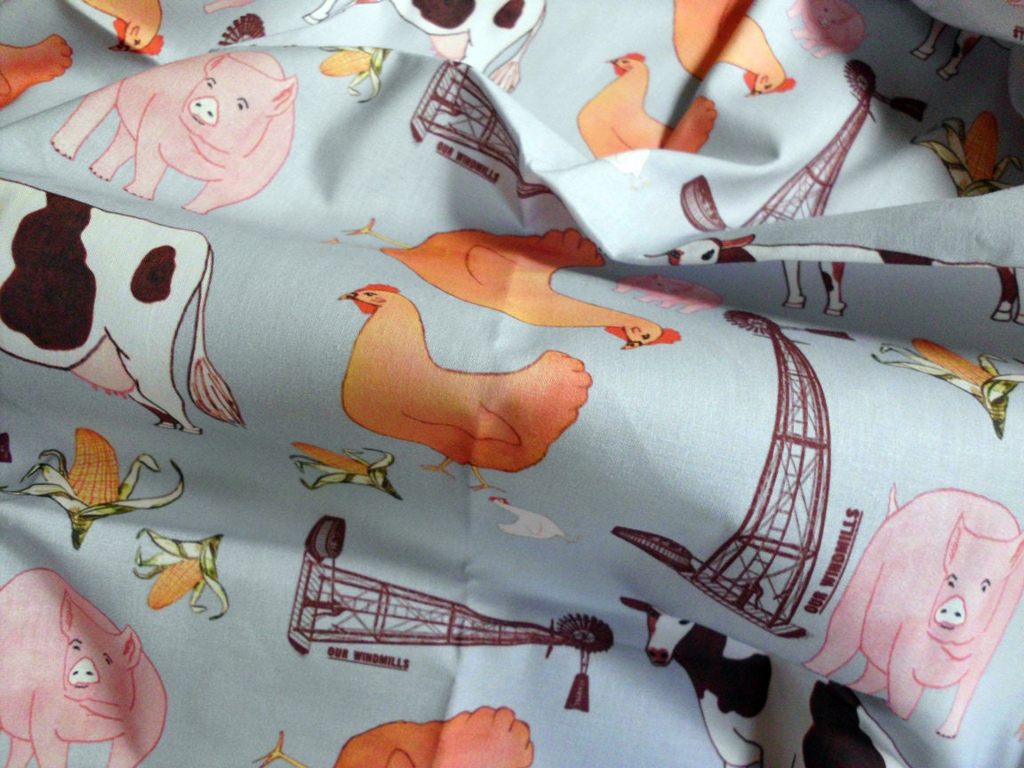 Spoonflower Fabric, Fat Quarter Original Cotton - Down on the Farm (grey colorway)