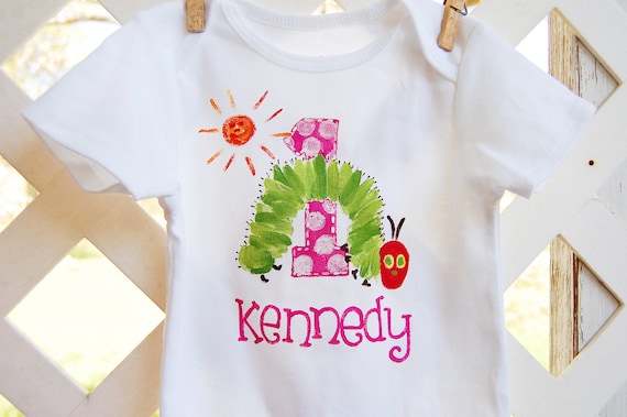 personalized birthday onesie or toddler shirt for boy or girl, short sleeved, matches The Very Hungry Caterpillar