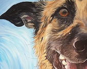 GERMAN SHEPHERD dog art print tan & black blue bright colors 8x10
