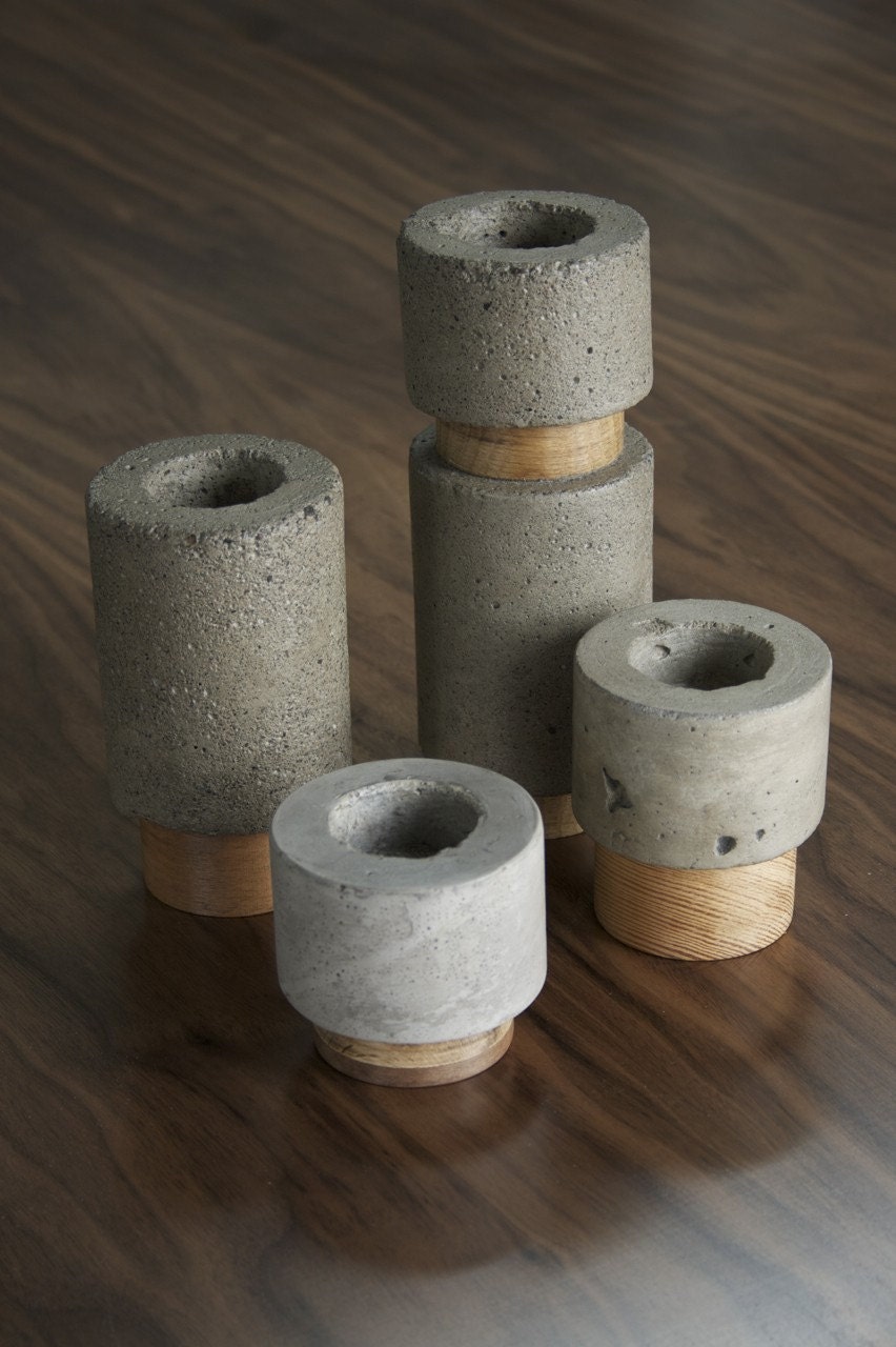 Dewi concrete votive candle holder set