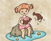 Pisces Mo Art Print 5 x 5 inches by Helena Tay, signed edition, zodiac sign, horoscope