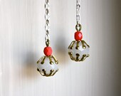 Persephone Earrings -  neon pink - white - ornate - chain drops - By Corrieberry Pie